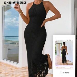 SHEIN Elegant Black Crochet Maxi Dress
